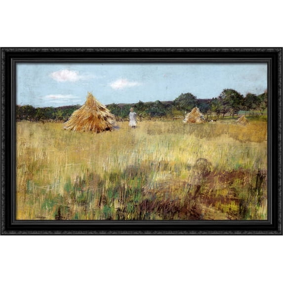 Grain Field, Shinnecock Hills 40x26 Large Black Ornate Wood Framed Canvas Art by William Merritt Chase