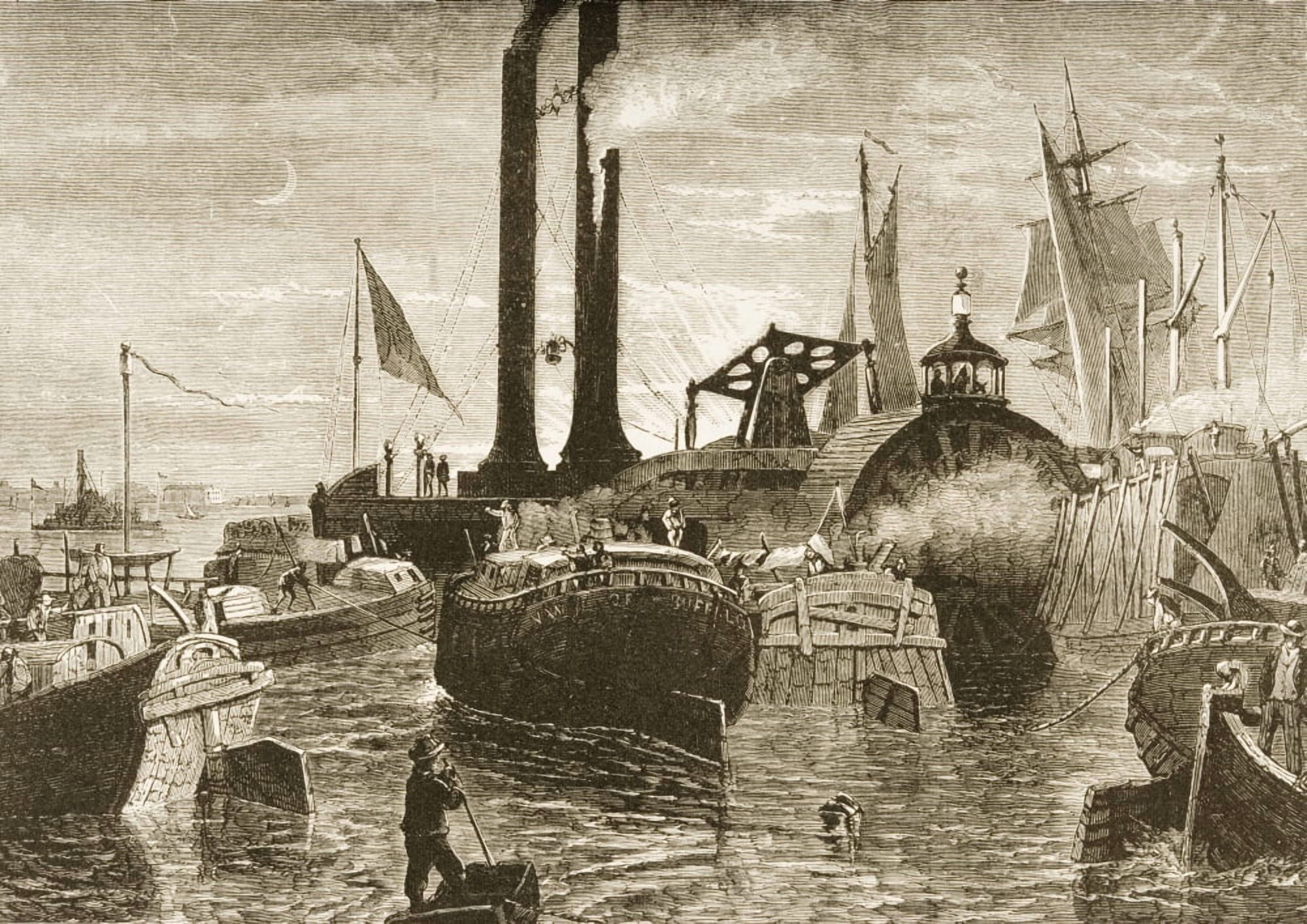 Grain Fleet In New York Harbour In 1870S From American Pictures Drawn With Pen And Pencil By Rev Samuel Manning Circa 1880 Canvas Art - Ken Welsh Design Pics (17 x 12)