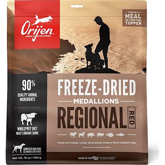Grain Free, High Protein, Premium Raw Meat, Regional Red Freeze Dried Dog Food 16 oz.