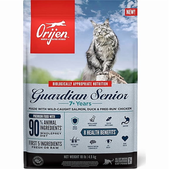 ORIJEN Grain Free Premium High Protein Fresh & Raw Animal Ingredients Guardian Senior Dry Cat Food 10 lbs.
