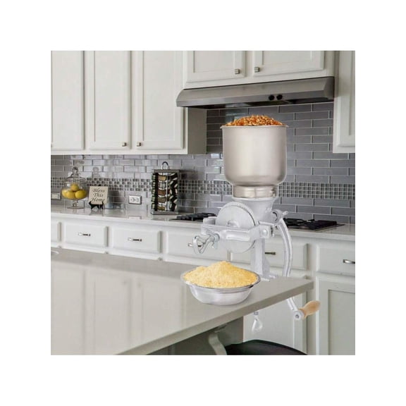 Grain Grinder for Home Use, Hand Cranking Manual Flour Mill for Wheat Corn and Coffee, Heavy Duty Silver Nut Grinder with Table Clamp, Cast Iron Hand Mill