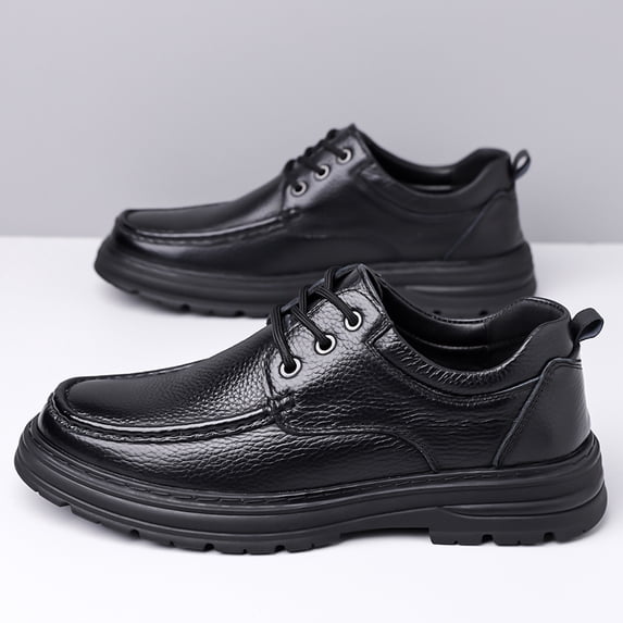 Grain Leather Lace-Up Thick Sole Business Casual Leather Shoes