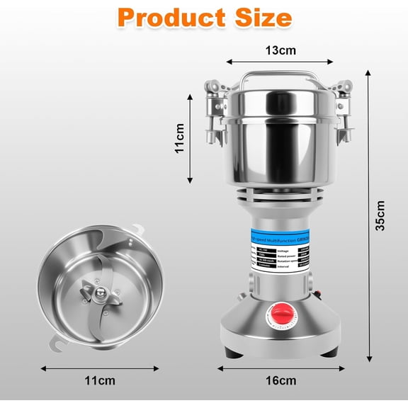 Grain Mill, 750g Electric Flour Grinder for Home with Fine Control, Stainless Steel Wheat & Herb Processor