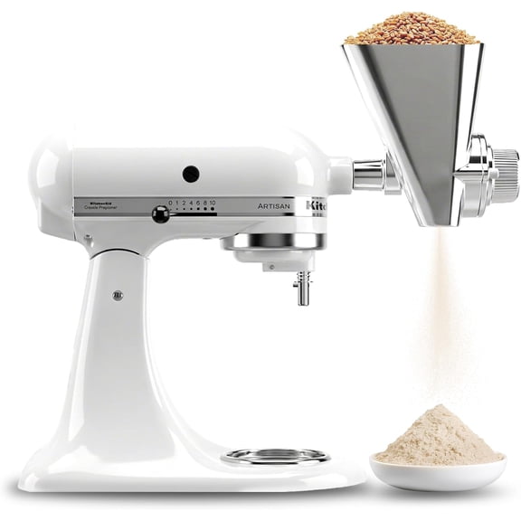 Grain Mill Attachment for Kitchenaid Stand Mixer, 12 Gear Metal Flour Maker for Wheat, Oat, Buckwheat, Corn, Beans and Other Cereals, Included Brush and Screwdriver, Hand Wash Only