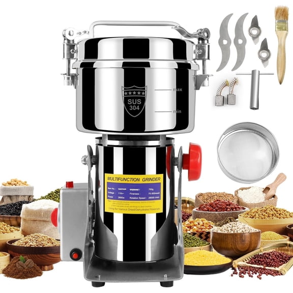 Grain Mill Electric Flour, 750g Corn Fine Rice Wheat Mill for Kitchen Commercial Stainless Steel Pepper Coffee Beans (Swing Type)