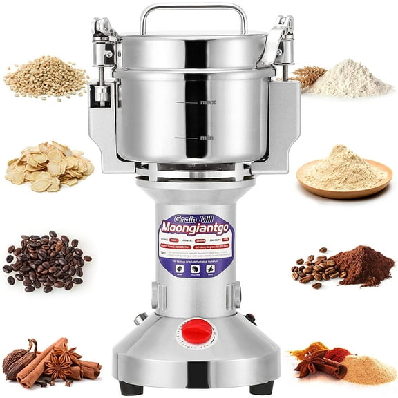 Grain Mill Grinder Electric 300g Commercial Spice 1500W Stainless Steel Pulverizer Dry Grinding Machine for Wheat Corn Rice Pepper Herbs Coffee Beans (300g Upright, 110V)