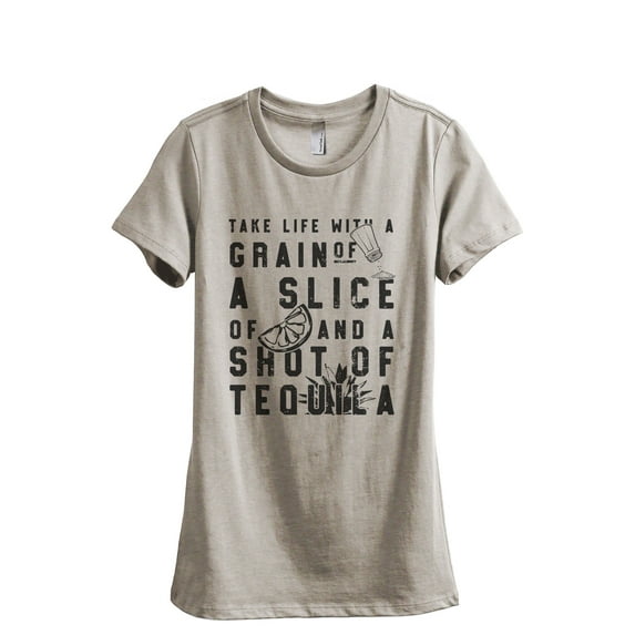 Grain Of Salt Slice Of Lime Shot Of Tequila Women's Fashion Relaxed T-Shirt Tee Heather Tan Large