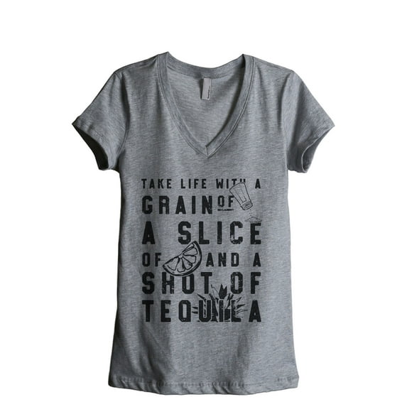 Grain Of Salt Slice Of Lime Shot Of Tequila Women's Fashion Relaxed V-Neck T-Shirt Tee Heather Grey Medium