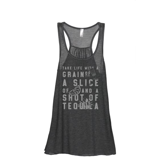 Grain Of Salt Slice Of Lime Shot Of Tequila Women's Fashion Sleeveless Flowy Racerback Workout Yoga Tank Top Charcoal Grey Sm