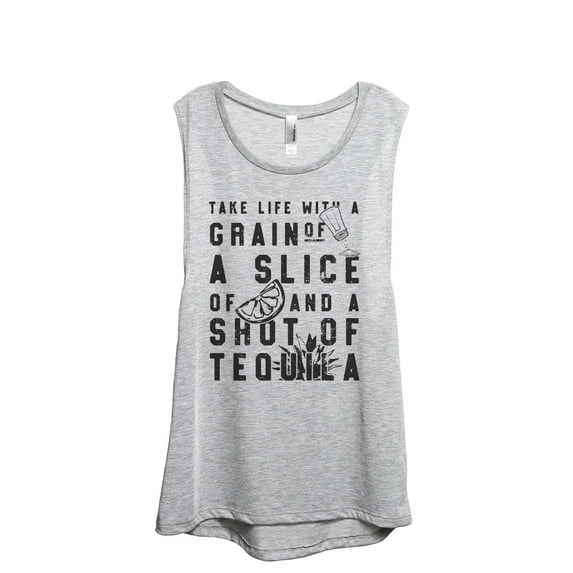 Grain Of Salt Slice Of Lime Shot Of Tequila Women's Fashion Sleeveless Muscle Workout Yoga Tank Top Sport Grey Large