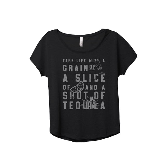 Grain Of Salt Slice Of Lime Shot Of Tequila Women's Fashion Slouchy Dolman T-Shirt Tee Heather Black Small