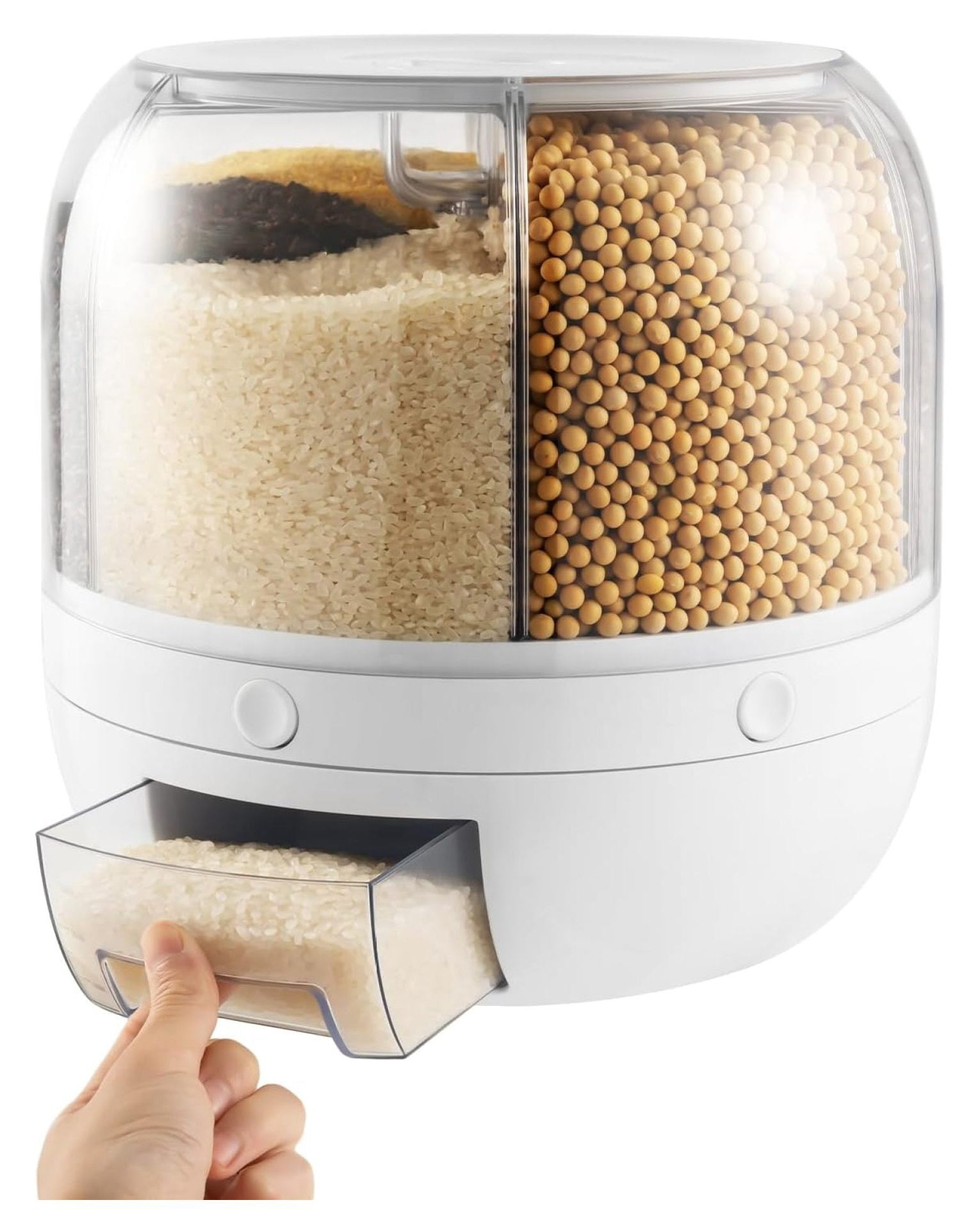 Grain and Rice Storage Container Kitchen, 360° Rotating 6 Grid Grain ...
