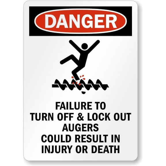 Grain Silo Safety Sign: OSHA Danger, Failure To Turn Off and Lock Out Augers Could Result in Injury or Death Metal Sign 8"x12" \u2013 Indoor/Outdoor Use for Home & Office