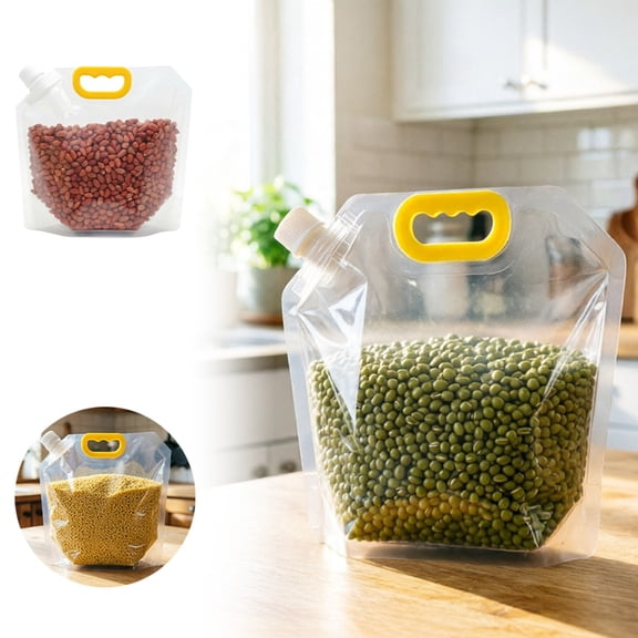 Grain Storage Bags 9Pcs Airtight Moisture-Proof Resealable Stand-Up Pouch, Clear Transparent Rice Cereal Container with Handle, Heavy Duty Reusable Food Storage for Pantry Dry Goods