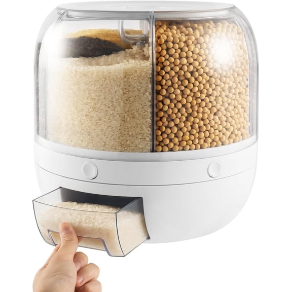Grain Storage Container Dispenser, 6 Grids Rice Dispenser Rotating, 360? Rotating Dispenser -Click Output Rice Storage Round Grain Dispenser Kitchen for Small Grains, Beans, Rice