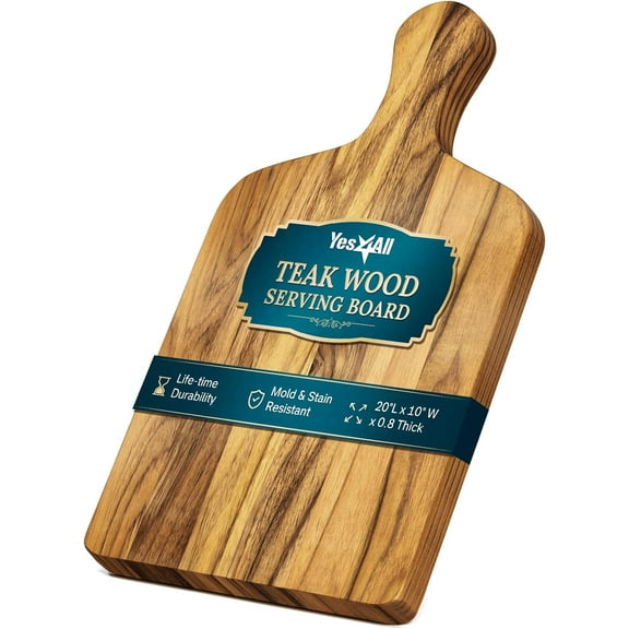 Grain Teak Serving Board With Handle - 20x10x0.75 in