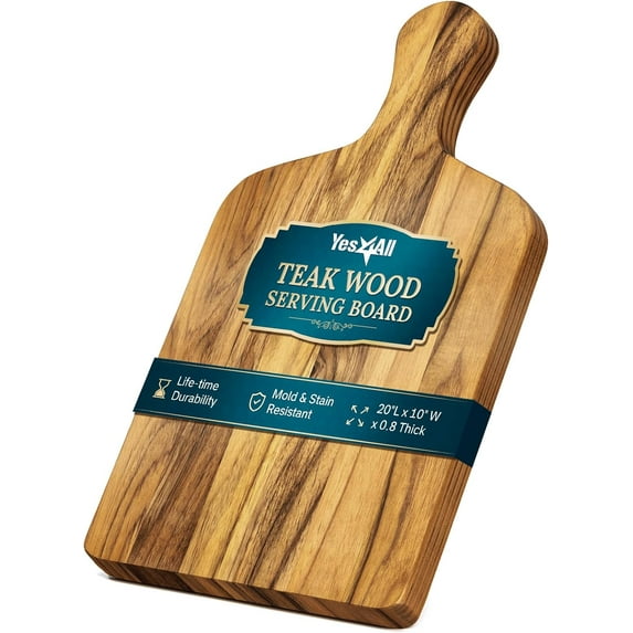 Grain Teak Serving Board With Handle - 20x10x0.75 in