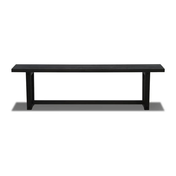 Grain Wood Furniture Cascais Solid Wood Bench with Industrial Base in Black Oak Top and Base