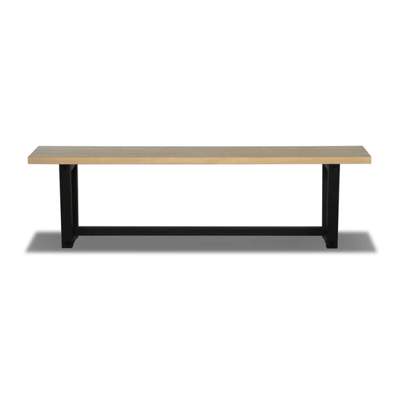 Grain Wood Furniture Cascais Solid Wood Bench with Industrial Base in Blonde Oak Top and Black Oak Base