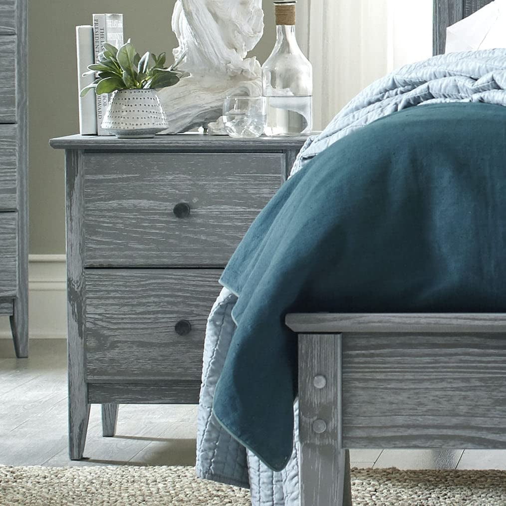 Grain Wood Furniture Greenport 2-Drawer Bedroom Nightstand, Solid Wood with Brushed Grey Finish