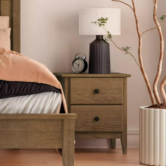 Grain Wood Furniture Greenport 2-Drawer Bedroom Nightstand, Solid Wood with Brushed Hickory Finish
