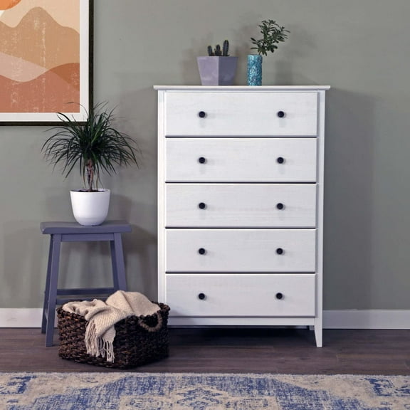 Grain Wood Furniture Greenport 5-Drawer Chest, Solid Wood with Brushed White Finish