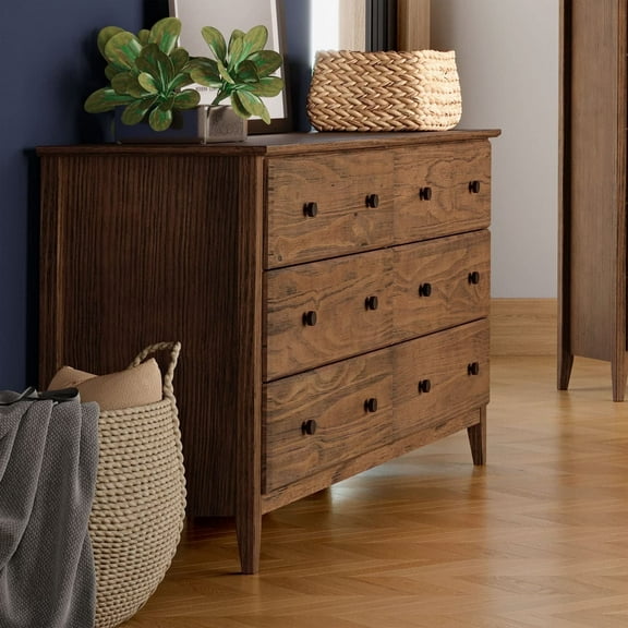 Grain Wood Furniture Greenport 6-Drawer Bedroom Dresser, Solid Wood with a Brushed Walnut Finish