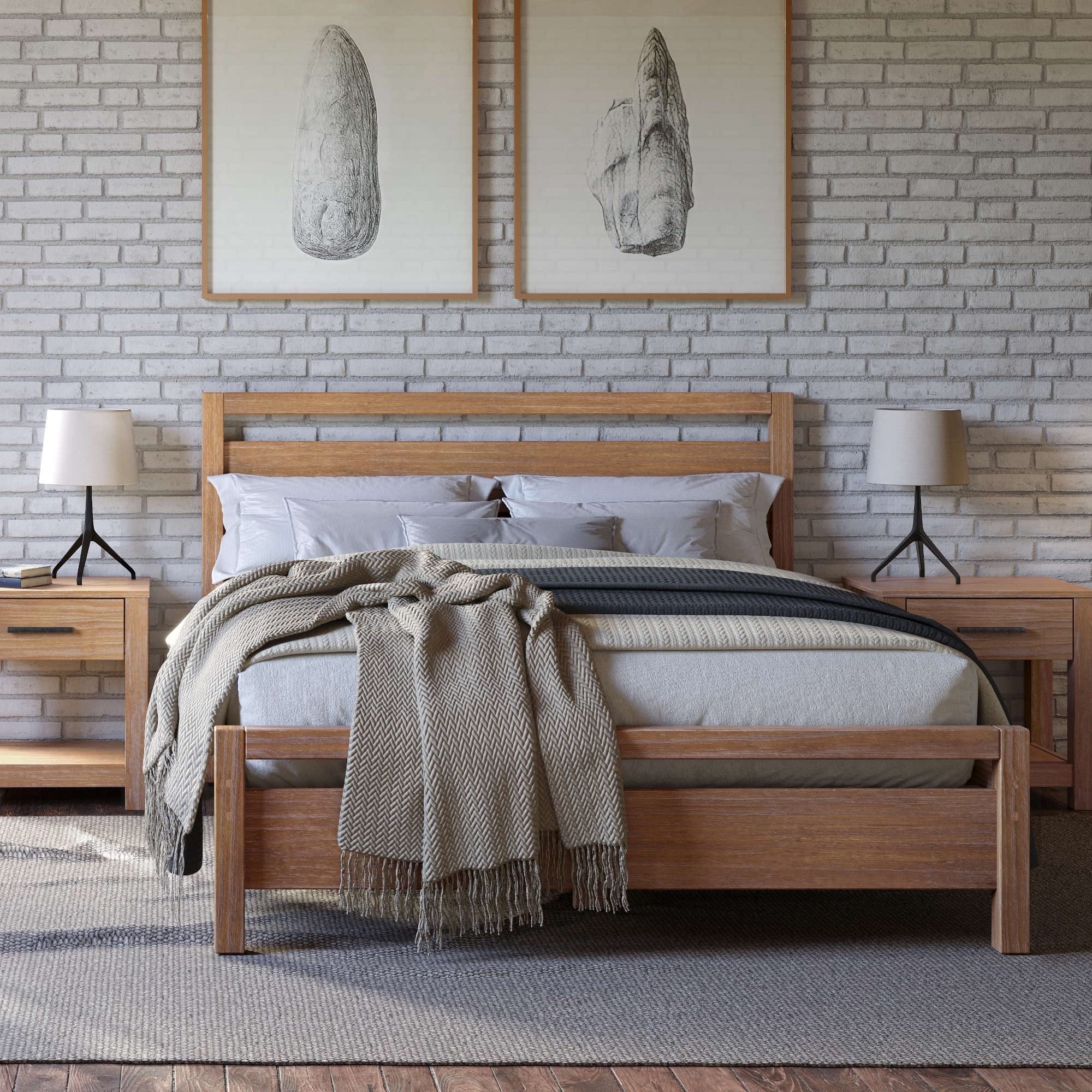Loft Pine Wood King Platform Bed with Sturdy Slats