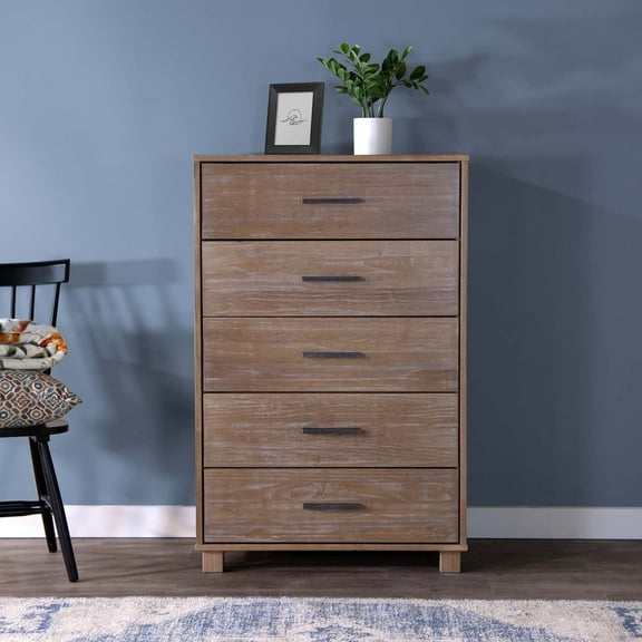 Grain Wood Furniture Loft 5-Drawer Chest, Solid Wood with Weathered Pine Finish