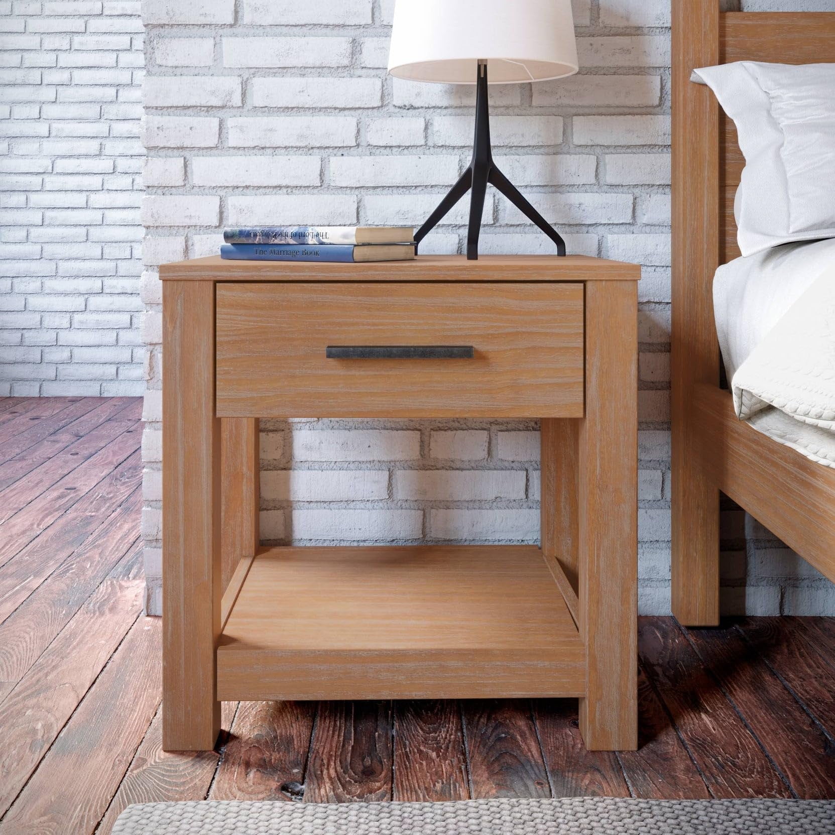 Acacia Solid Wood 1-Drawer Nightstand