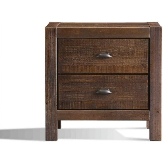 Grain Wood Furniture Montauk 2-Drawer Bedside Nightstand, Solid Wood with Rustic Walnut Finish