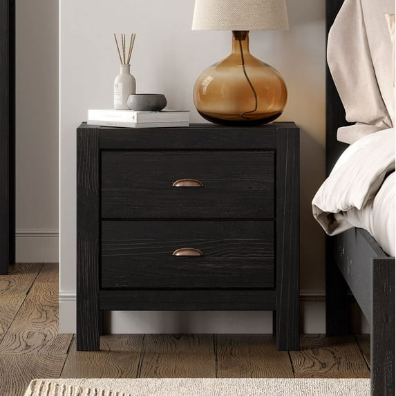 Grain Wood Furniture Montauk 2-Drawer Nightstand, Farmhouse Black