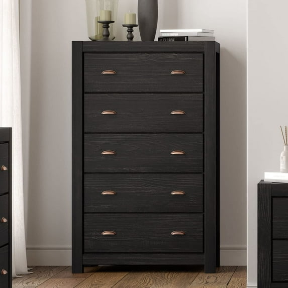 Grain Wood Furniture Montauk 5-Drawer Chest, Farmhouse Black