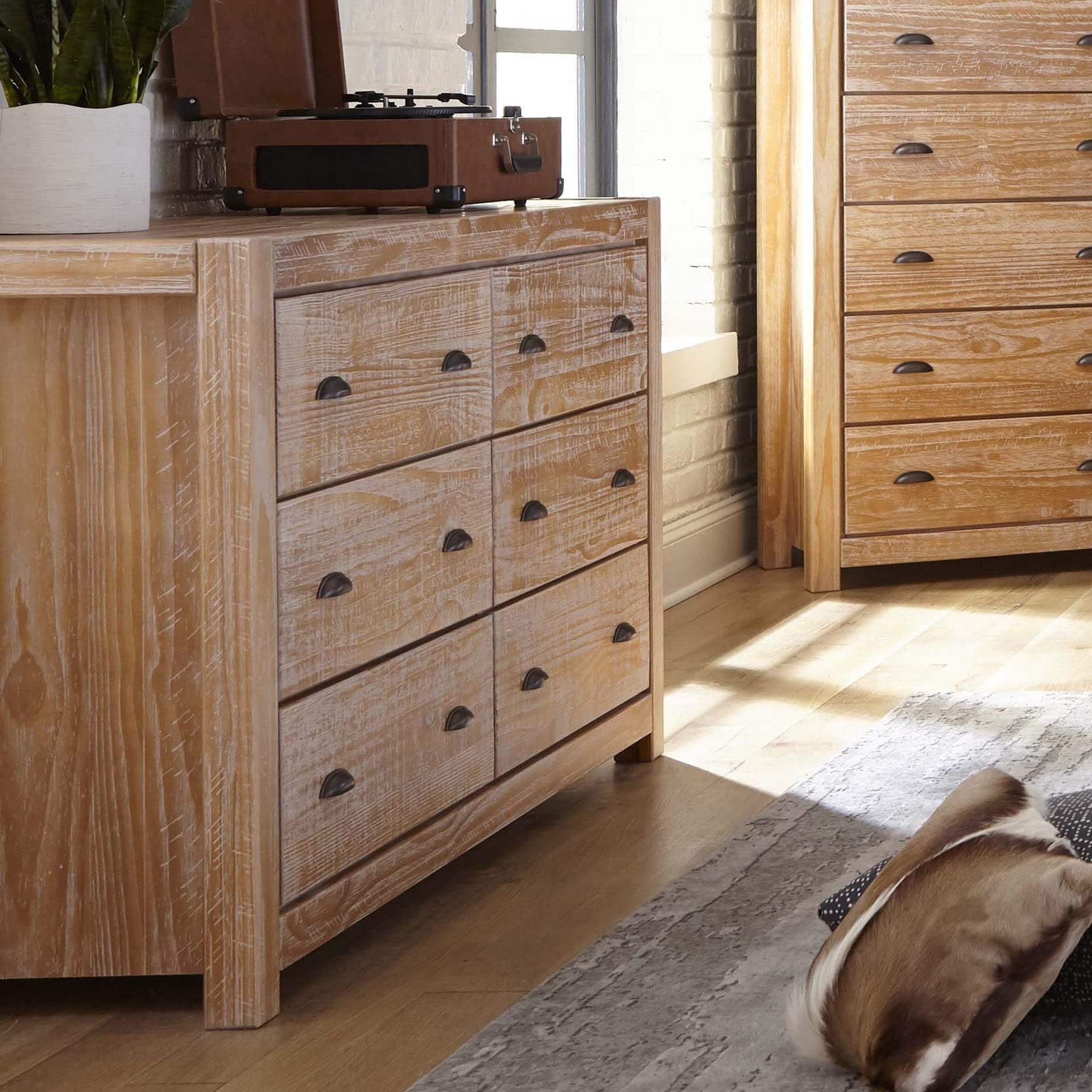Grain Wood Furniture Montauk 6-Drawer Dresser Driftwood Finish, Solid Wood Construction