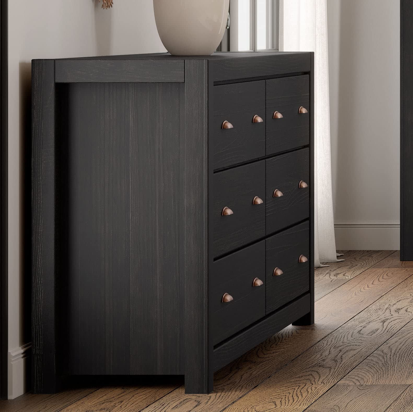 Farmhouse Black Solid Wood 6-Drawer Dresser with Deep Storage