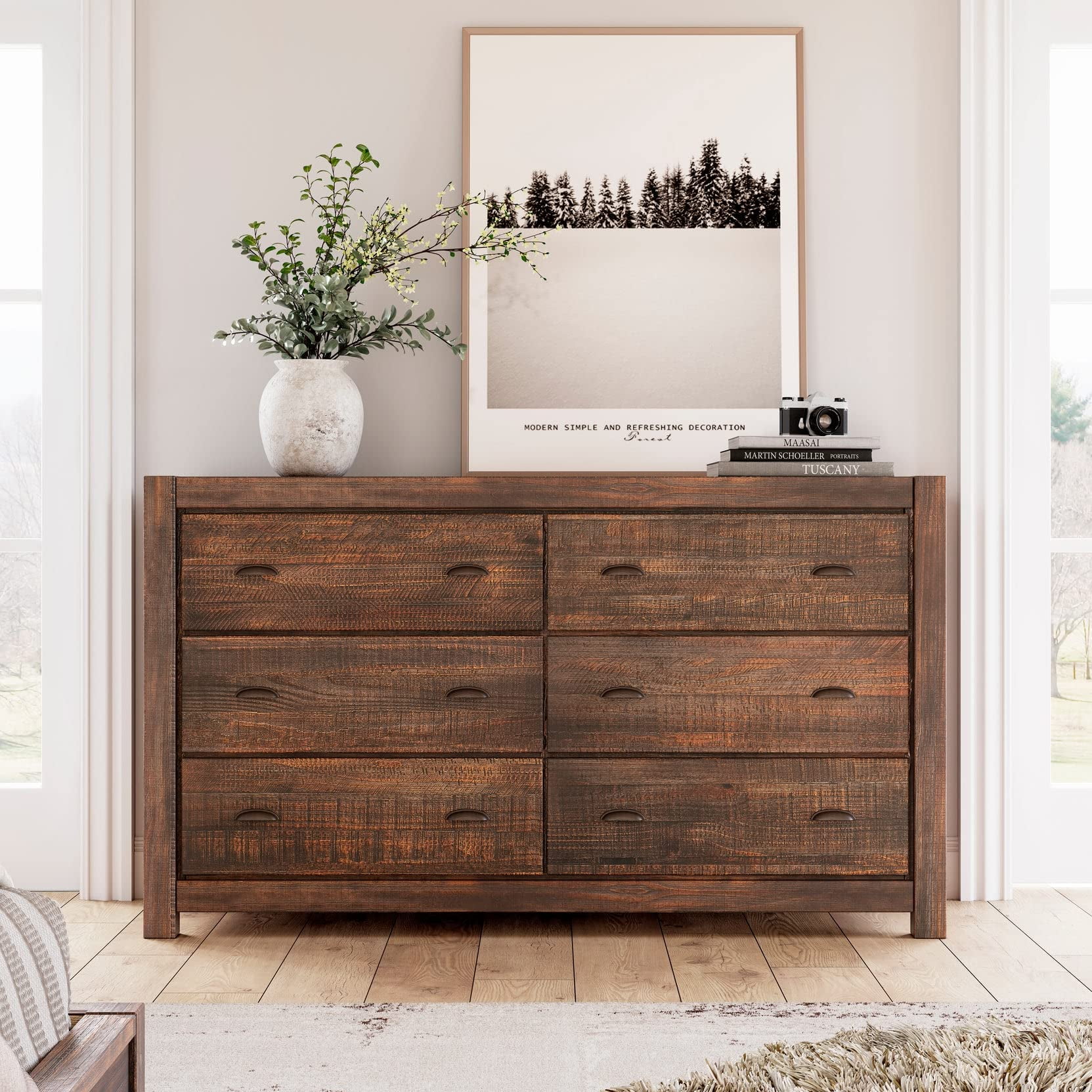 Rustic Walnut Double Dresser with Soft Close Drawers