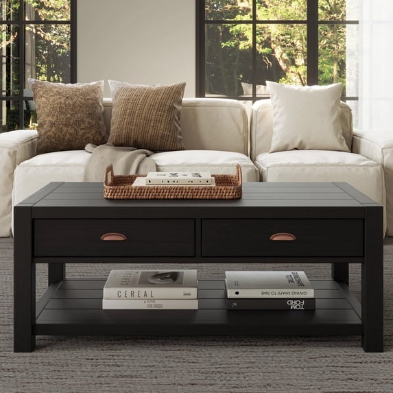 Grain Wood Furniture Montauk Coffee Table, Solid Wood with a Farmhouse Black Finish