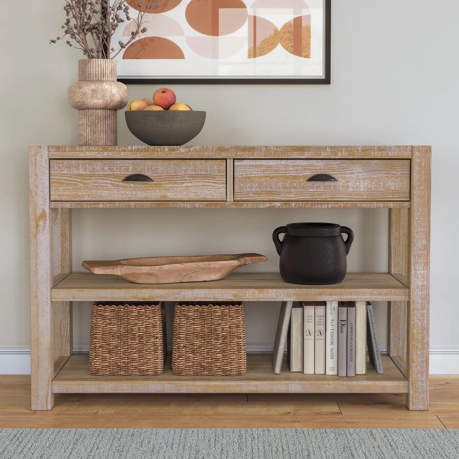 Grain Wood Furniture Montauk Console Table, Solid Wood with a DriftwoodFinish
