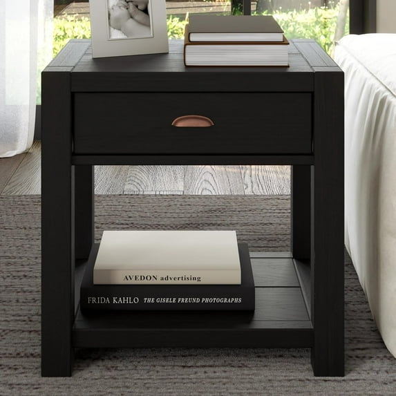 Grain Wood Furniture Montauk End Table, Solid Wood with a Farmhouse Black Finish