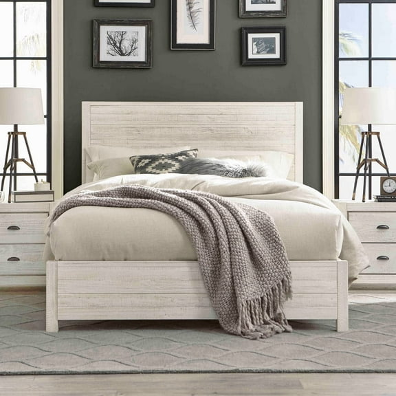 Grain Wood Furniture Montauk King Pine Wood Bed, Rustic Off-White