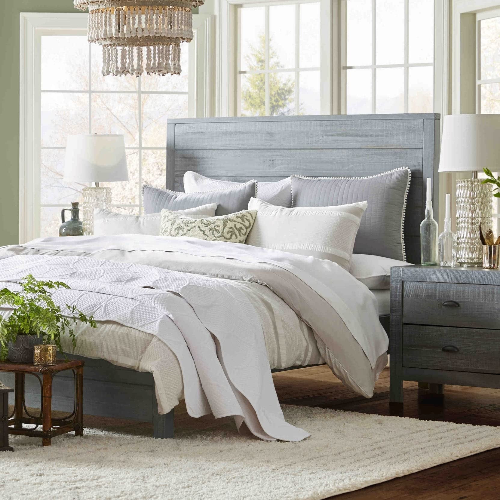 Rustic Gray Full Pine Wood Panel Bed with Headboard