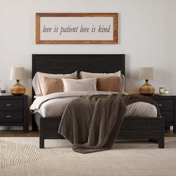 Grain Wood Furniture Montauk Solid Wood Bed, King Size, Farmhouse Black