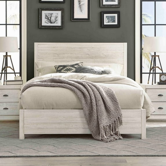 Grain Wood Furniture Montauk Solid Wood Bed, Queen Size, Rustic Off-White