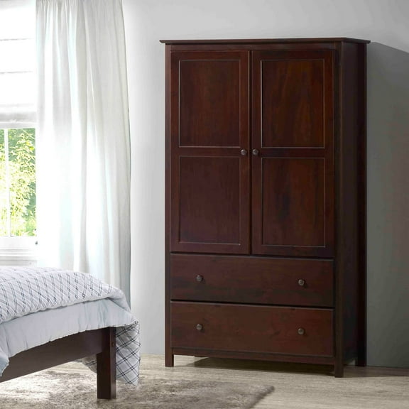 Grain Wood Furniture Shaker 2-Door Armoire, Solid Wood with a Cherry Finish