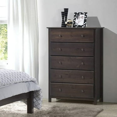 Grain Wood Furniture Shaker 5-Drawer Solid Wood Chest with an Expresso Finish