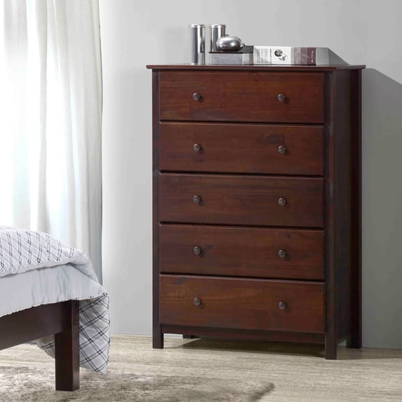 Grain Wood Furniture Shaker 5-Drawer Solid Wood Chest with a Cherry Finish