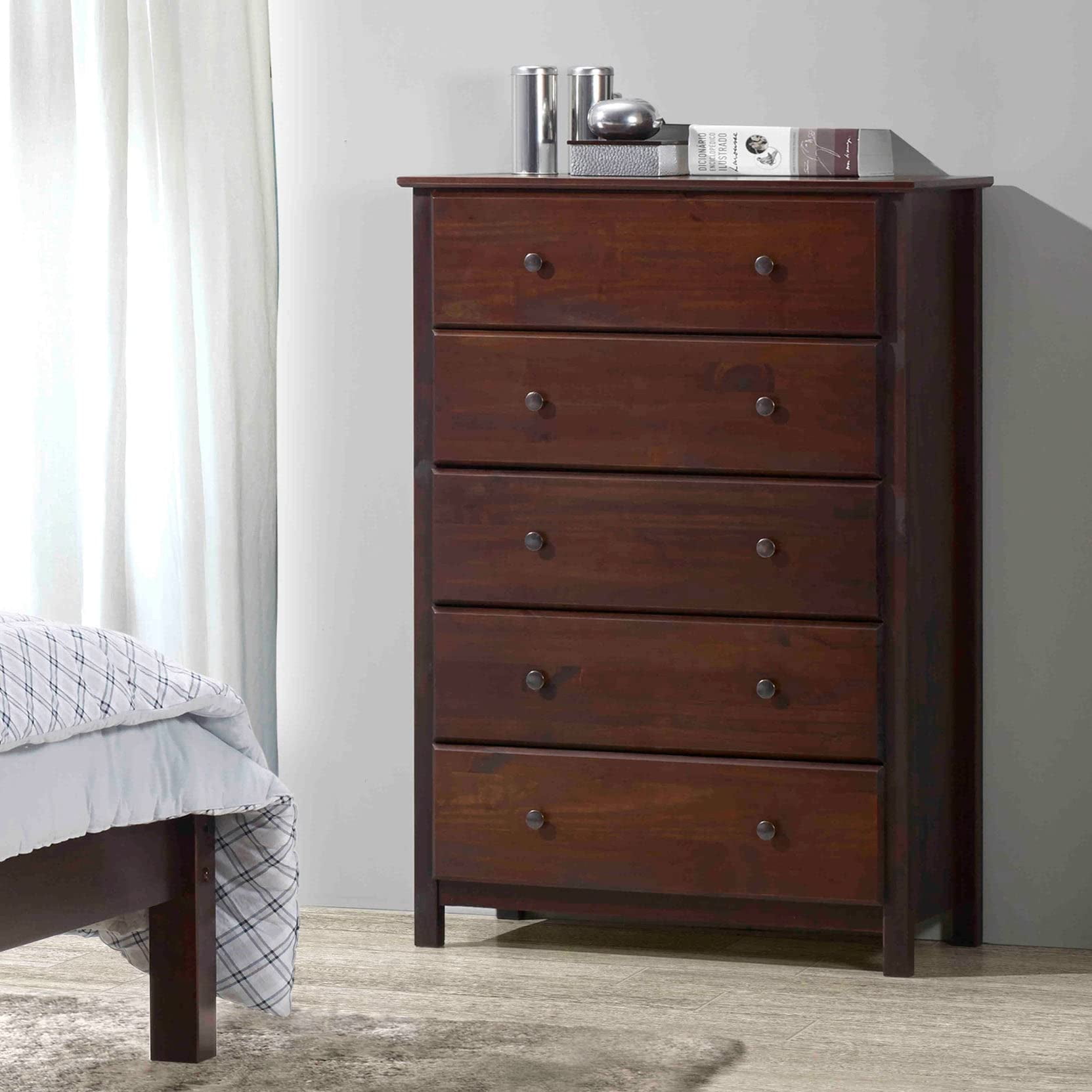 Grain Wood Furniture Shaker 5-Drawer Chest, Solid Pine, Deep Drawers ...