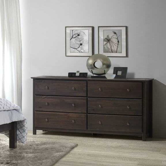 Grain Wood Furniture Shaker 6-Drawer Dresser, Solid Wood with an Expresso Finish