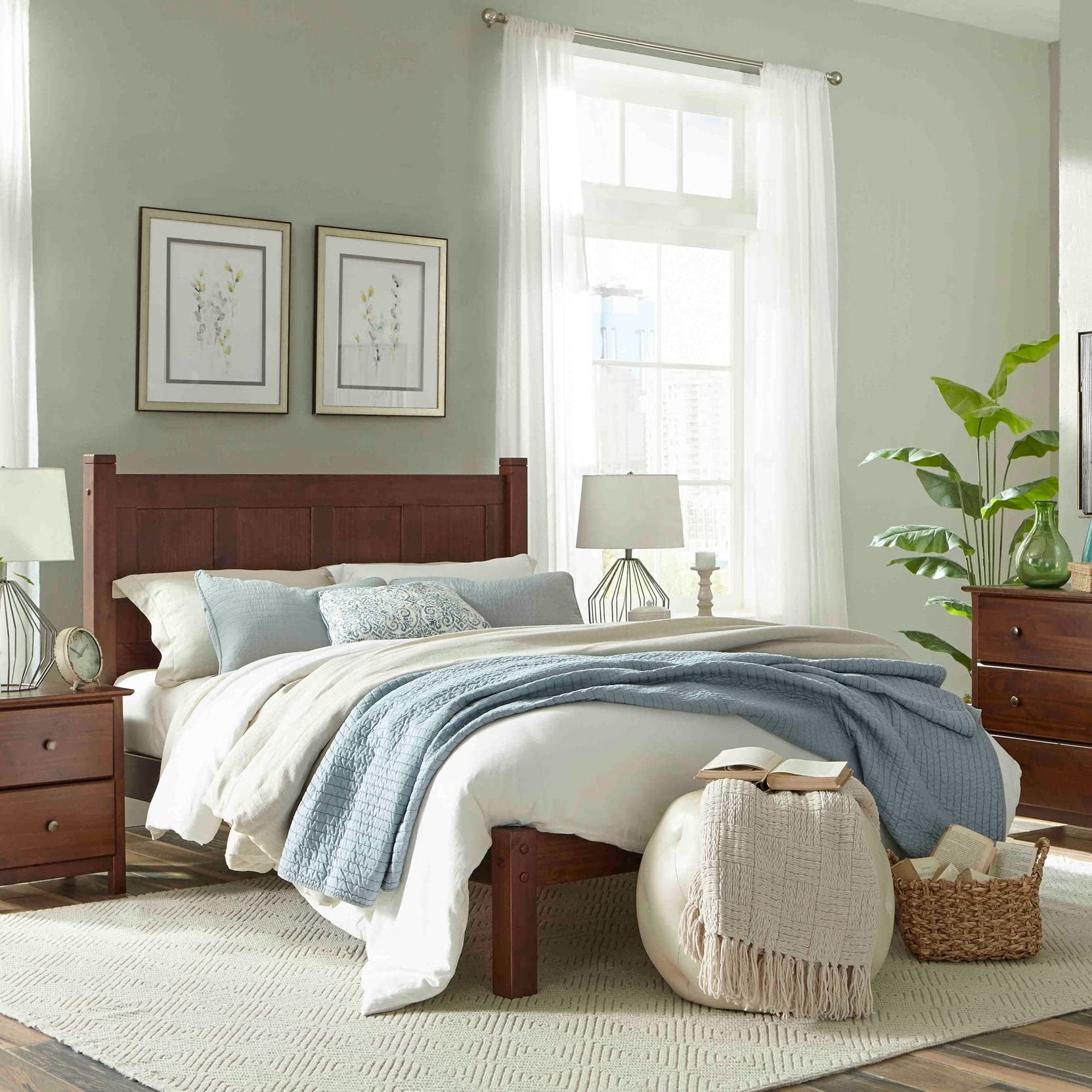 Cherry Twin Solid Pine Wood Platform Bed with Headboard