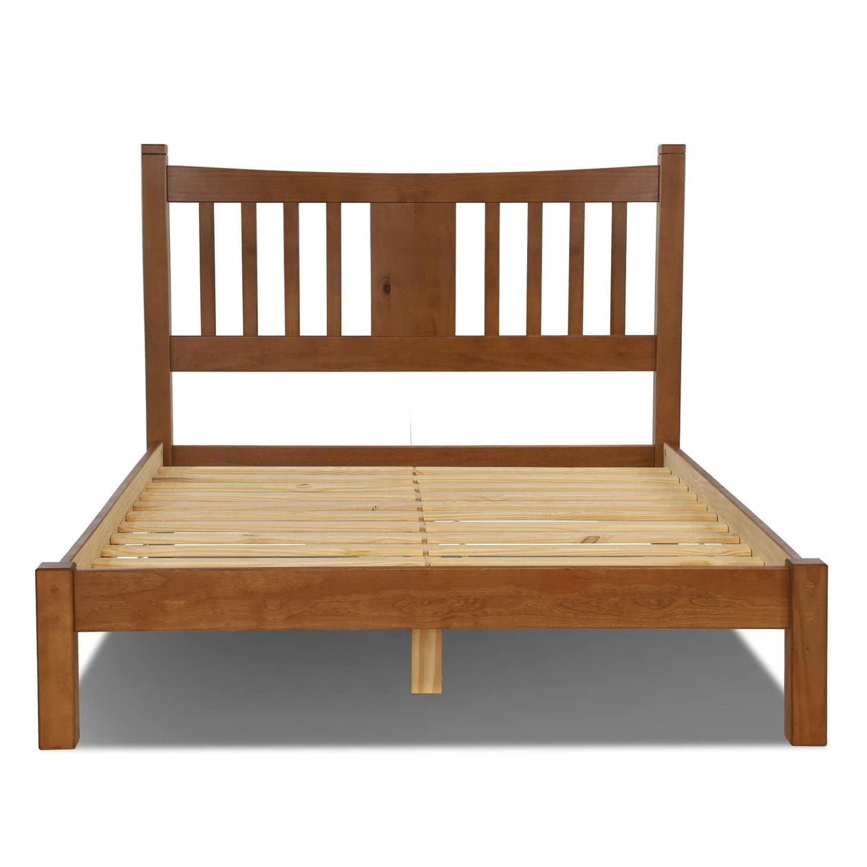 Walnut Pine Queen Bed with Slats and Headboard